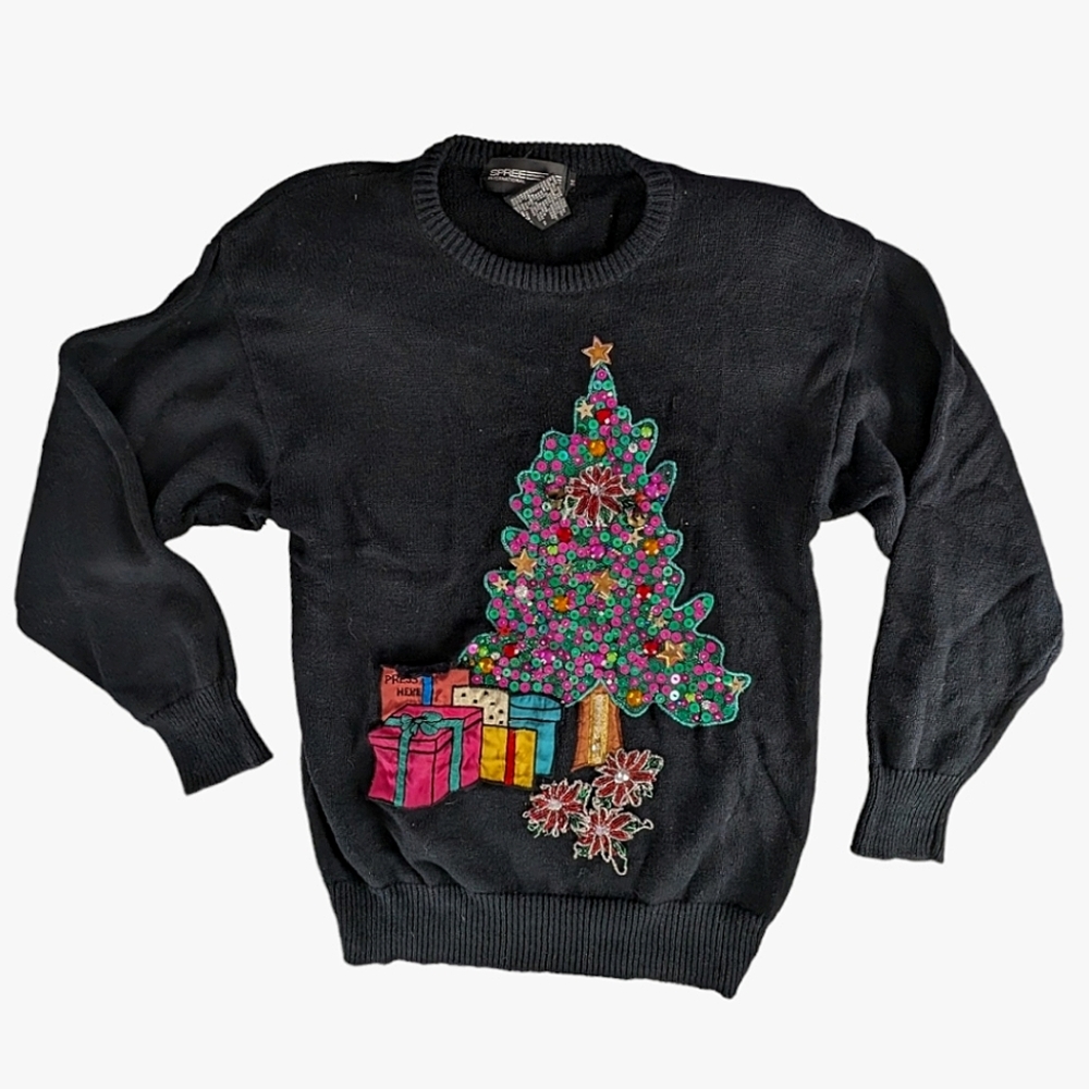 Spree VINTAGE Sequin Shoulder Pad Ugly Christmas Sweater